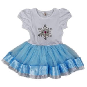 Blau-weißes Mädchen-Geburtstagskleid mit silbernem Schneeflockenmotiv, S (9–24 M)–XL (6–8)