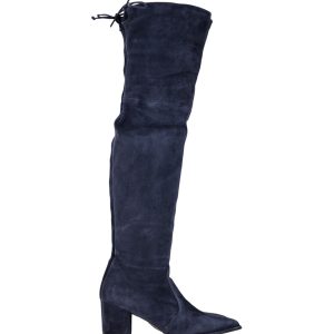 Stuart Weitzman Tieland kniehohe Stiefel aus marineblauem Veloursleder