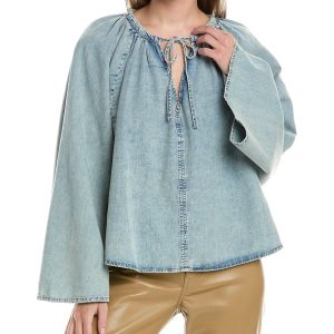 FRAME Denim geraffte Bluse aus Leinenmischung