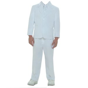 Weißer fünfteiliger Baby-Jungen-Anzug mit einreihiger Jacke, Weste, Hemd, Krawatte und Hose, 6–24 Monate