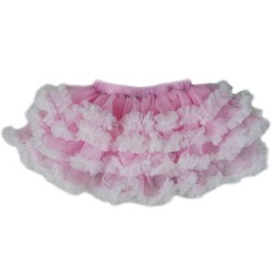 Rosa-weißer Mädchen-Tutu-Rock mit Rüschenbesatz und Verzierungen, S (9–24 M)–XL (6–8)