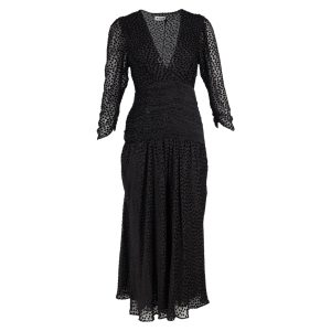 Rixo Raquel gepunktetes Maxikleid aus schwarzer Viskose