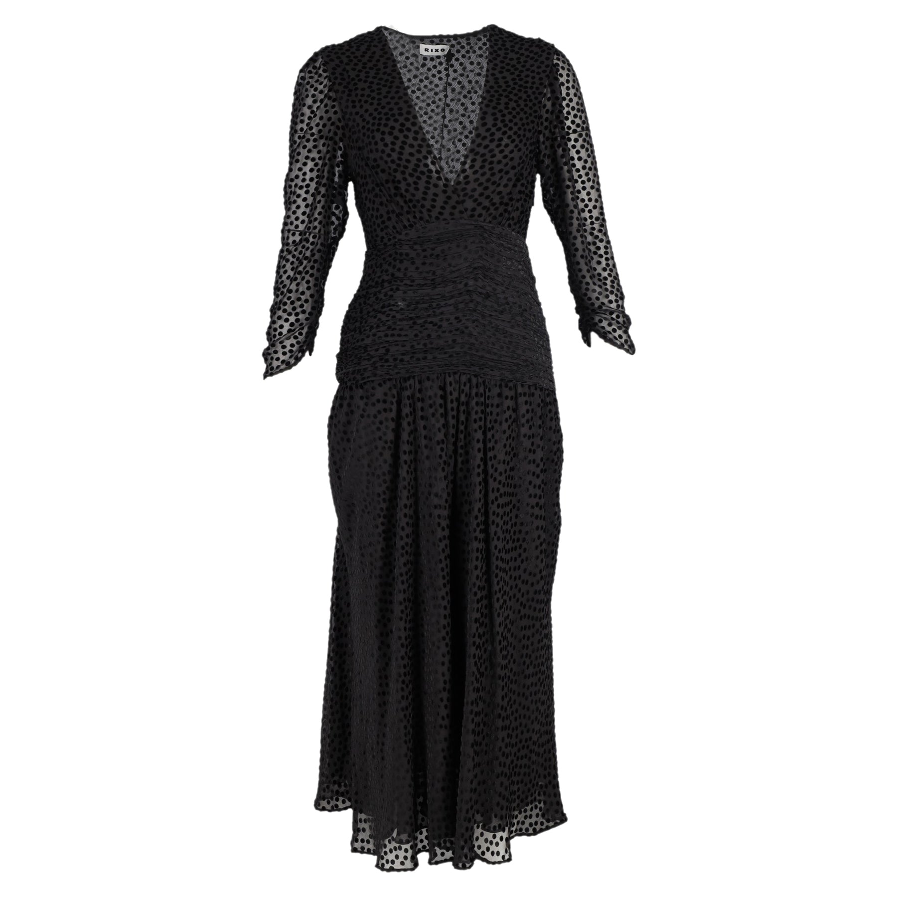 Rixo Raquel gepunktetes Maxikleid aus schwarzer Viskose