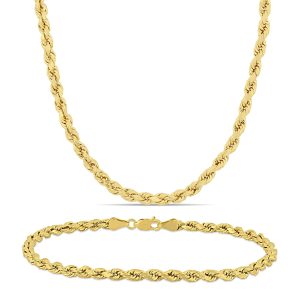 Mimi & Max Herren-Set aus Seilketten-Halskette und Armband aus 10 K Gelbgold