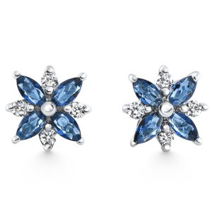 .60Ct Marquise Ohrringe – Weißgold, im Labor gezüchtet, Saphir, Diamant, Ohrstecker, Blütenform, Blau