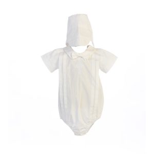Weißer Baby-Jungen-Taufstrampler mit keltischem Kreuz und Hut, 0–18 Monate