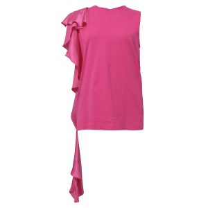 MSGM ärmelloses Oberteil aus rosa Baumwolle mit Rüschendetail – 7748628742204