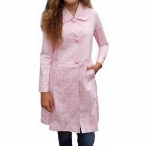 Checkerboard Jacke – Weiß, lang, Rosa