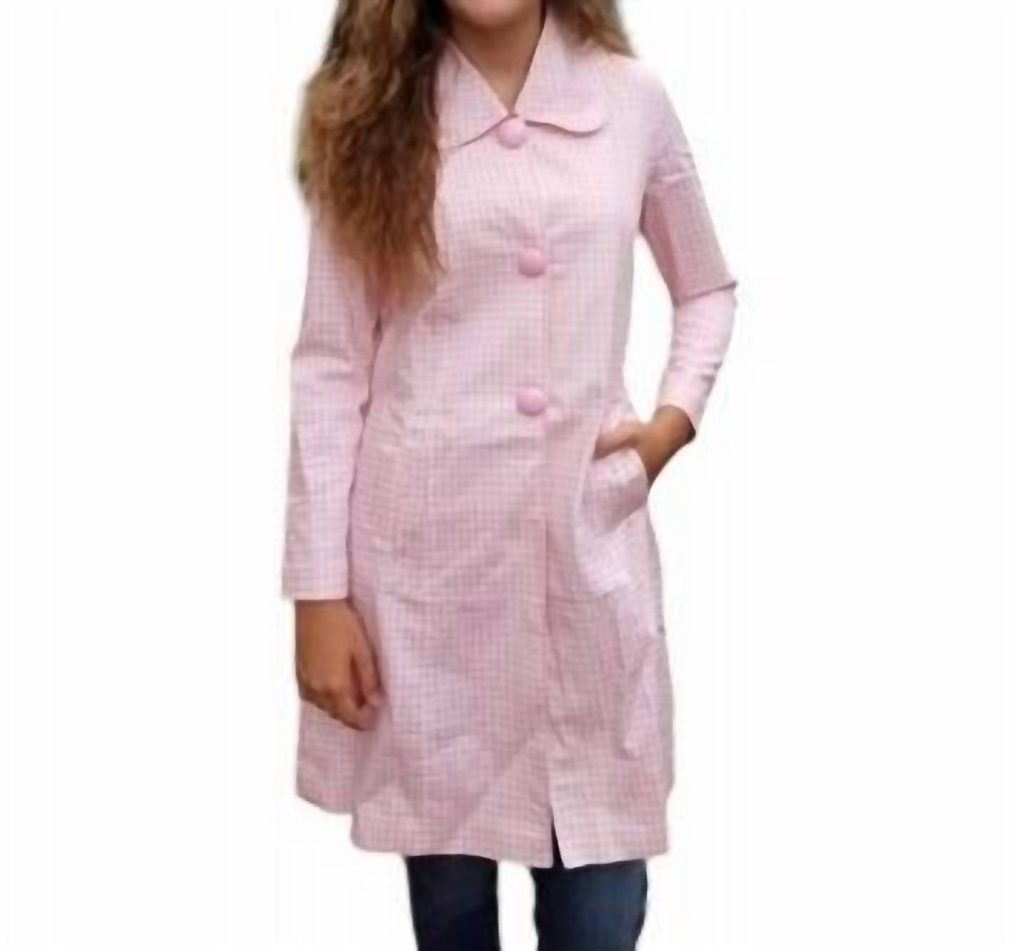Checkerboard Jacke – Weiß, lang, Rosa