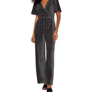 Glitzernder Jumpsuit mit Flügelärmeln – Silberfarben – 7733707178044