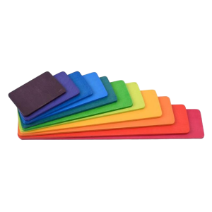 11 rechteckige Holz-Regenbogen-Bauplatten in Grundfarben
