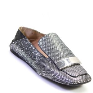 Sergio Rossi Mirrored Flat Mules Loafer – eckige Zehenpartie, Damen, Silber