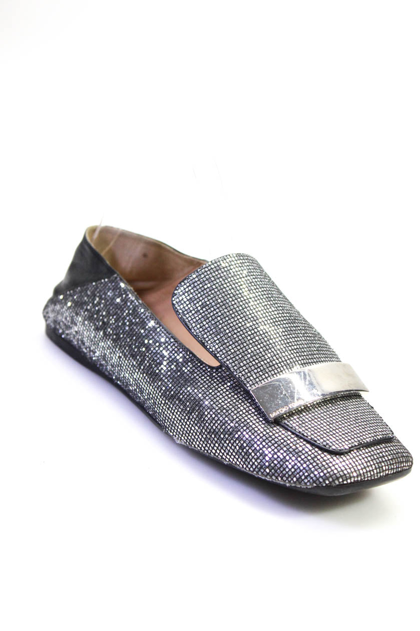 Sergio Rossi Mirrored Flat Mules Loafer – eckige Zehenpartie, Damen, Silber