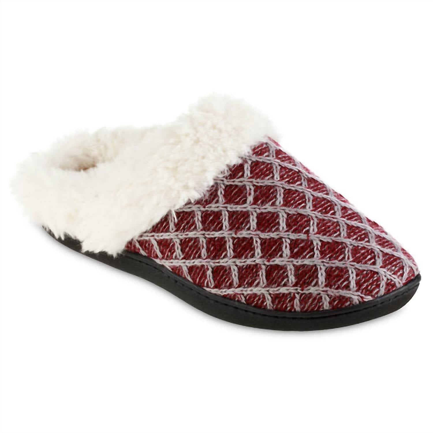 Damen-Strickhausschuhe mit Rautenmuster und geschlossener Ferse – Garnet – 7733761409084