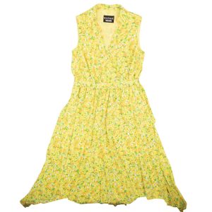BOUTIQUE MOSCHINO asymmetrisches Wickelkleid aus Seide mit Zitronenmotiv – Gelb, neu mit Etikett