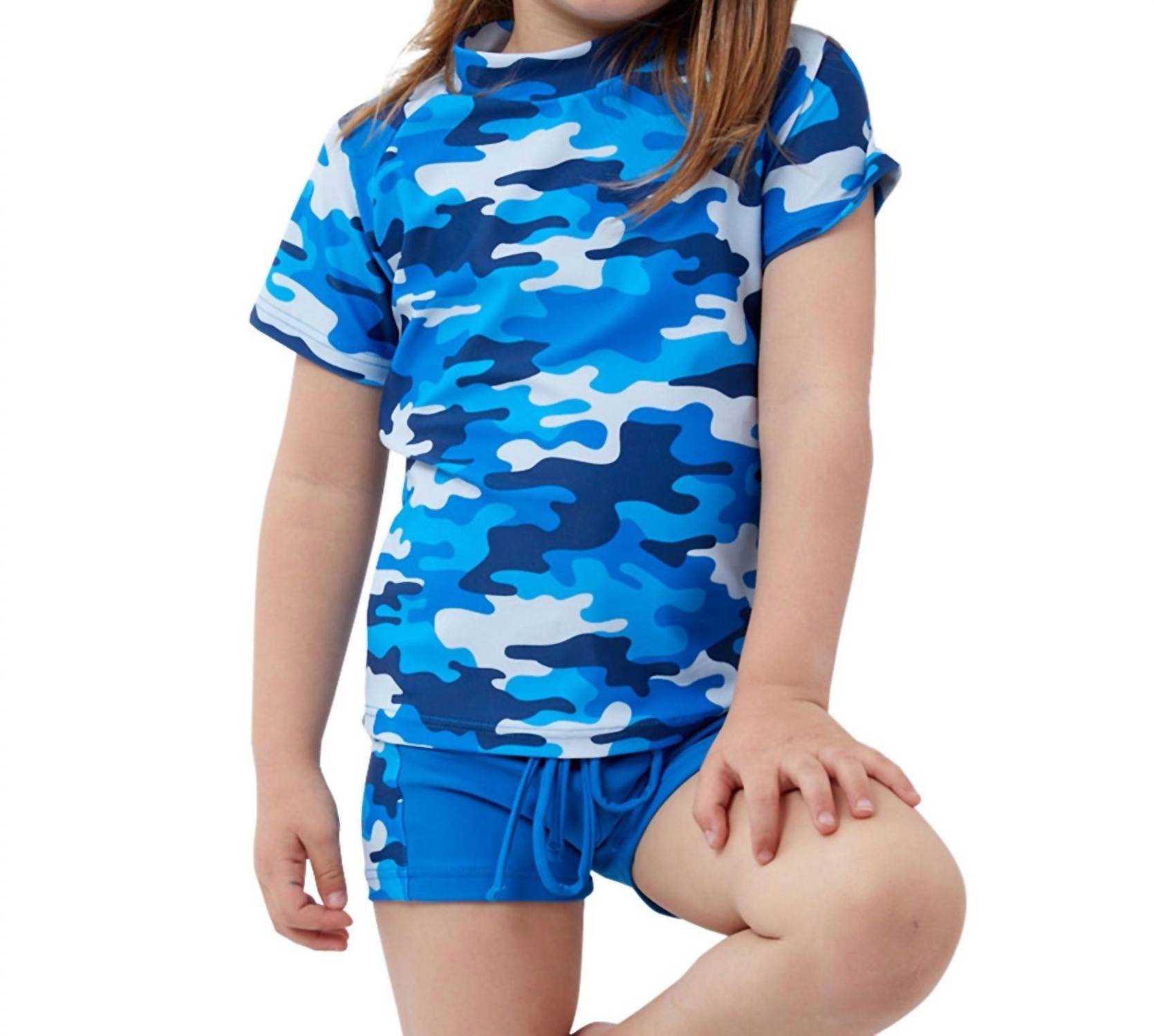 Kinder-Badeset aus Kurzarmshirt und passender Badeshorts – Tarnmuster – 7733709865020