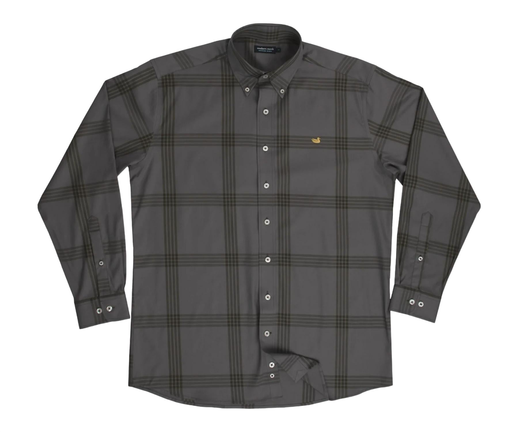 Trussville elegantes Herrenhemd mit Fensterkaromuster – Midnight Gray/Dark Olive
