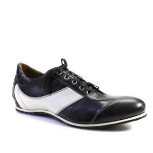 Tardini festliche zweifarbige Herren-Lederhalbschuhe mit Schnürung in Marineblau-Weiß