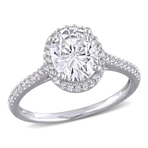 Mimi & Max 2ct DEW 1/4ct TW Double 14k Verlobungsring – synthetischer Moissanit, Weißgold, Diamant, oval, Halo-Besatz