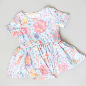 Retro Unicorns Body mit schwingendem Rockteil – Blau, Kurzarm