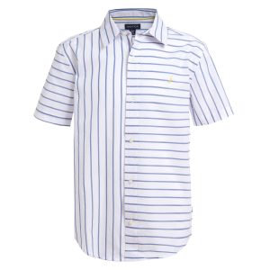 Nautica gestreiftes Jungen-Kurzarmhemd mit Grafikdruck hinten – 4–7