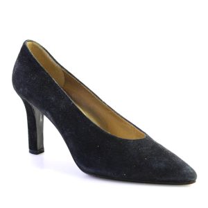 Yves Saint Laurent Block High Absatzschuhe – spitze Zehenpartie, Damen, Veloursleder, Schwarz