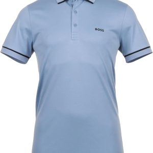 Hugo Boss Paule Herren-Poloshirt in schmaler Passform mit schwarzem Besatz – Hellblau