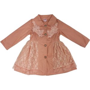 Rosa windabweisender Mädchen-Langarmmantel mit Spitze, S (9–24 M)–XL (6–8)