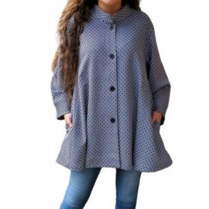Trellis Print Jacke – Schwarz, Weiß, weit schwingender Schnitt