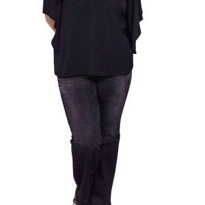 Around The World Bluse mit drapierten Ärmeln in Schwarz