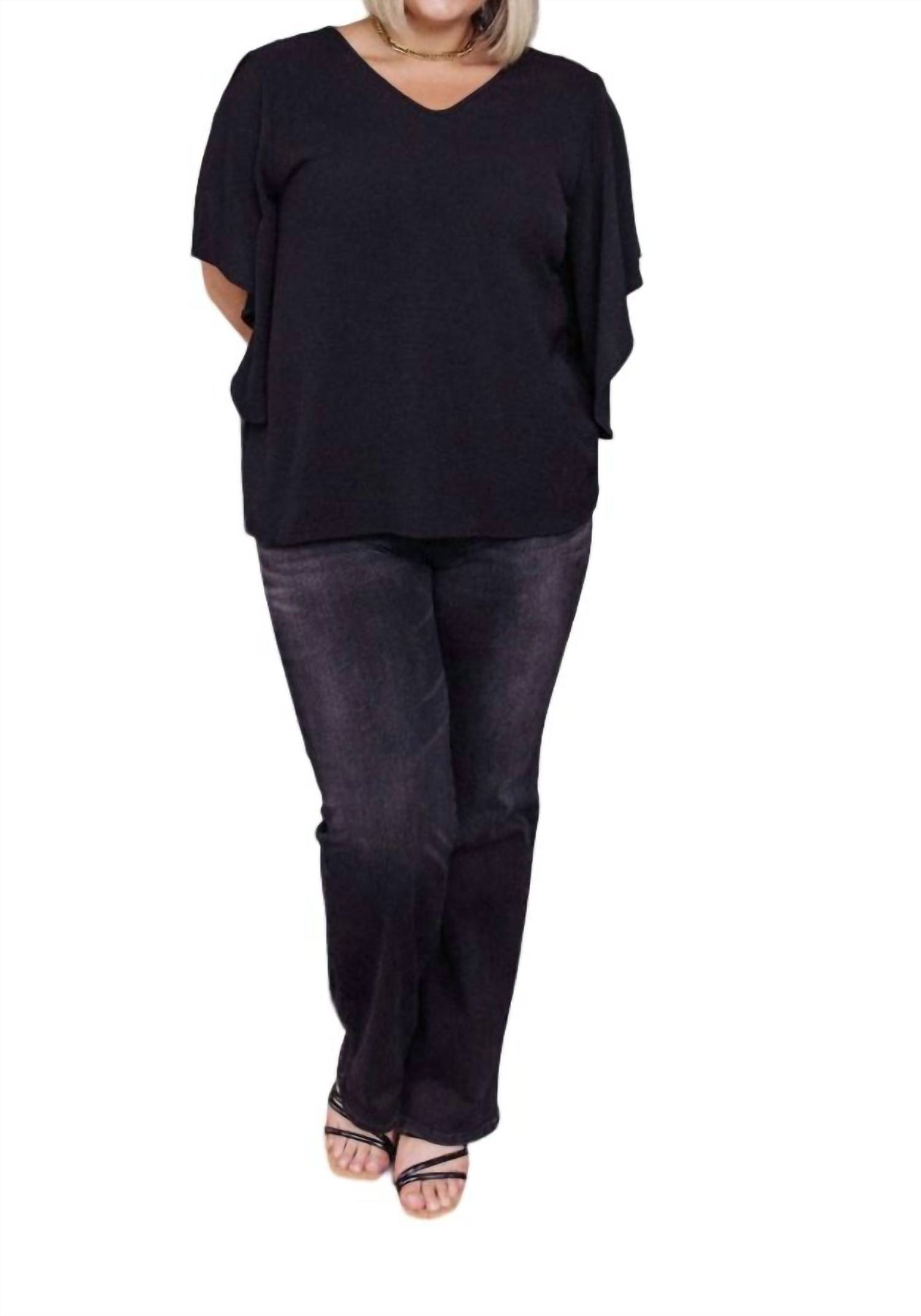 Around The World Bluse mit drapierten Ärmeln in Schwarz