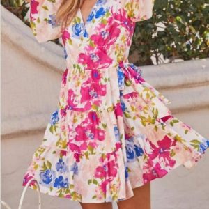 Kleid – Blumenmotiv, Blumenmuster, Weiß