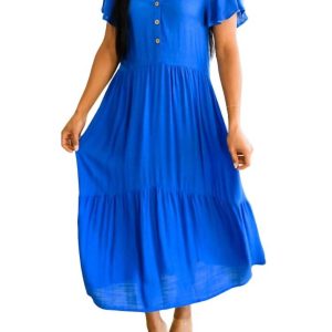 Drift Away gestuftes Midikleid – Königsblau – 7733778612284