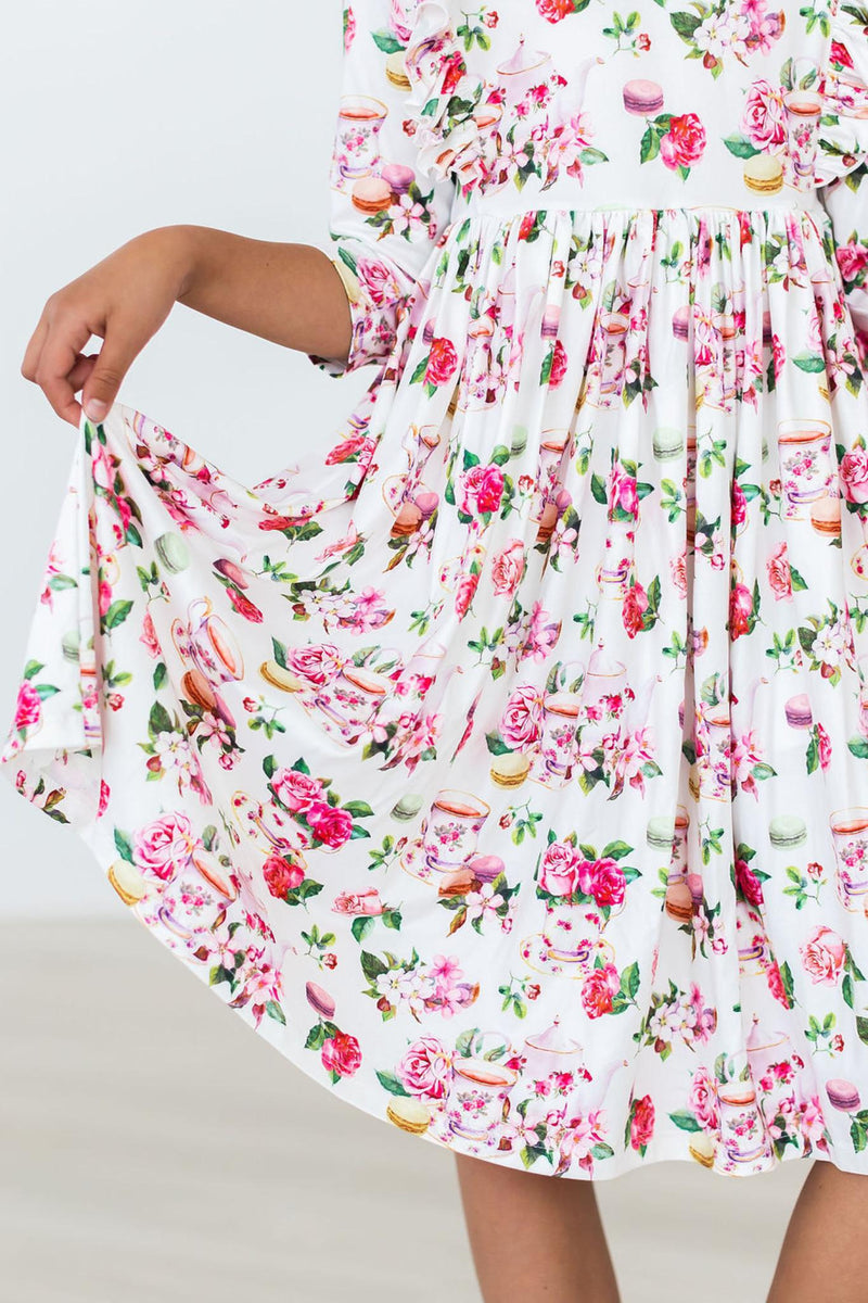 Macarons Tea Kleid mit schwingendem Rock – Rüschen
