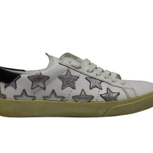 Saint Laurent Paris SL/06 Low-Top-Sneaker aus weißem Leder mit Metallic-Sternen