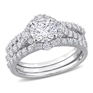 Mimi & Max Halo-Brautring-Set aus Sterlingsilber mit synthetischem Moissanit – 2ct DEW