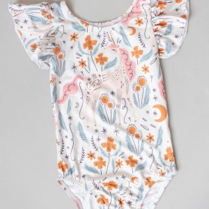 Unicorn Soiree Gymnastikbody – kurze Flügelärmel