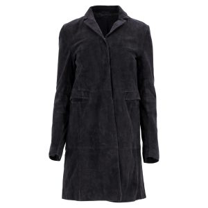 Hugo Boss Mantel aus schwarzem Veloursleder mit verdecktem Verschluss