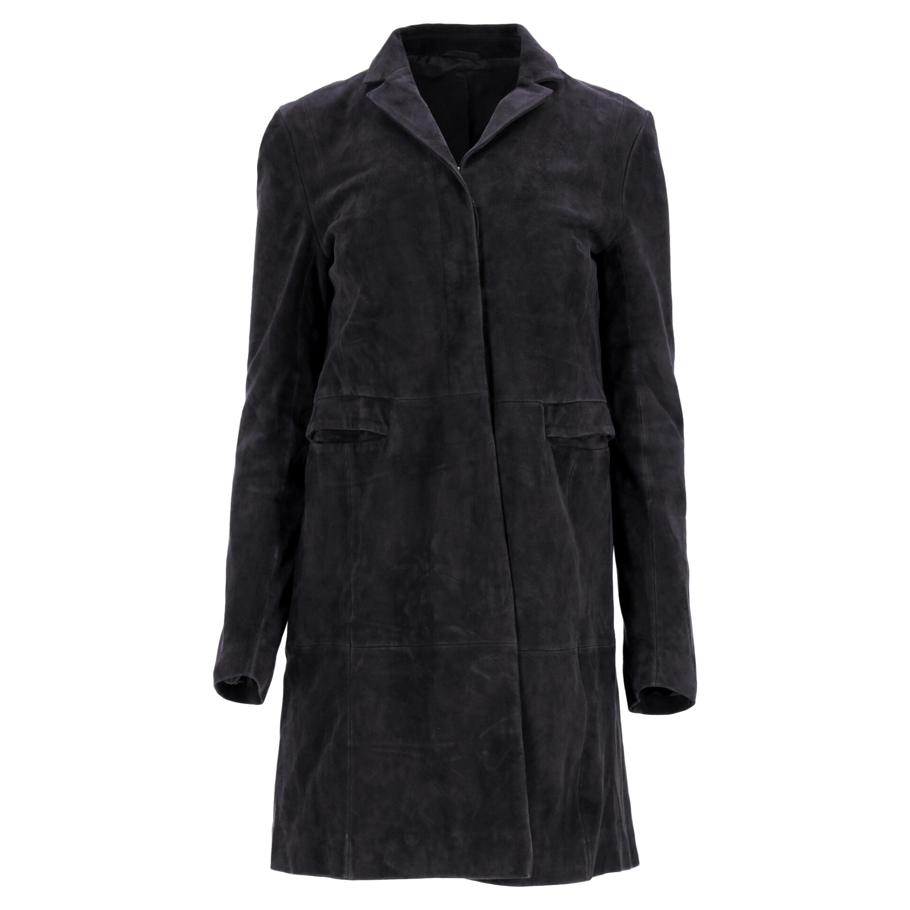 Hugo Boss Mantel aus schwarzem Veloursleder mit verdecktem Verschluss
