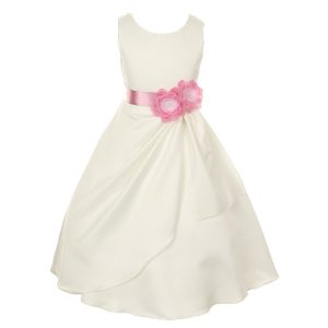 Little Flowers Occasion 2-6 Kleid – matter Satin, Pailletten, Brautstil, Mädchen, Elfenbein, Rosé