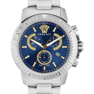 Versace Herren-Quarzuhr in Silber, 45 mm
