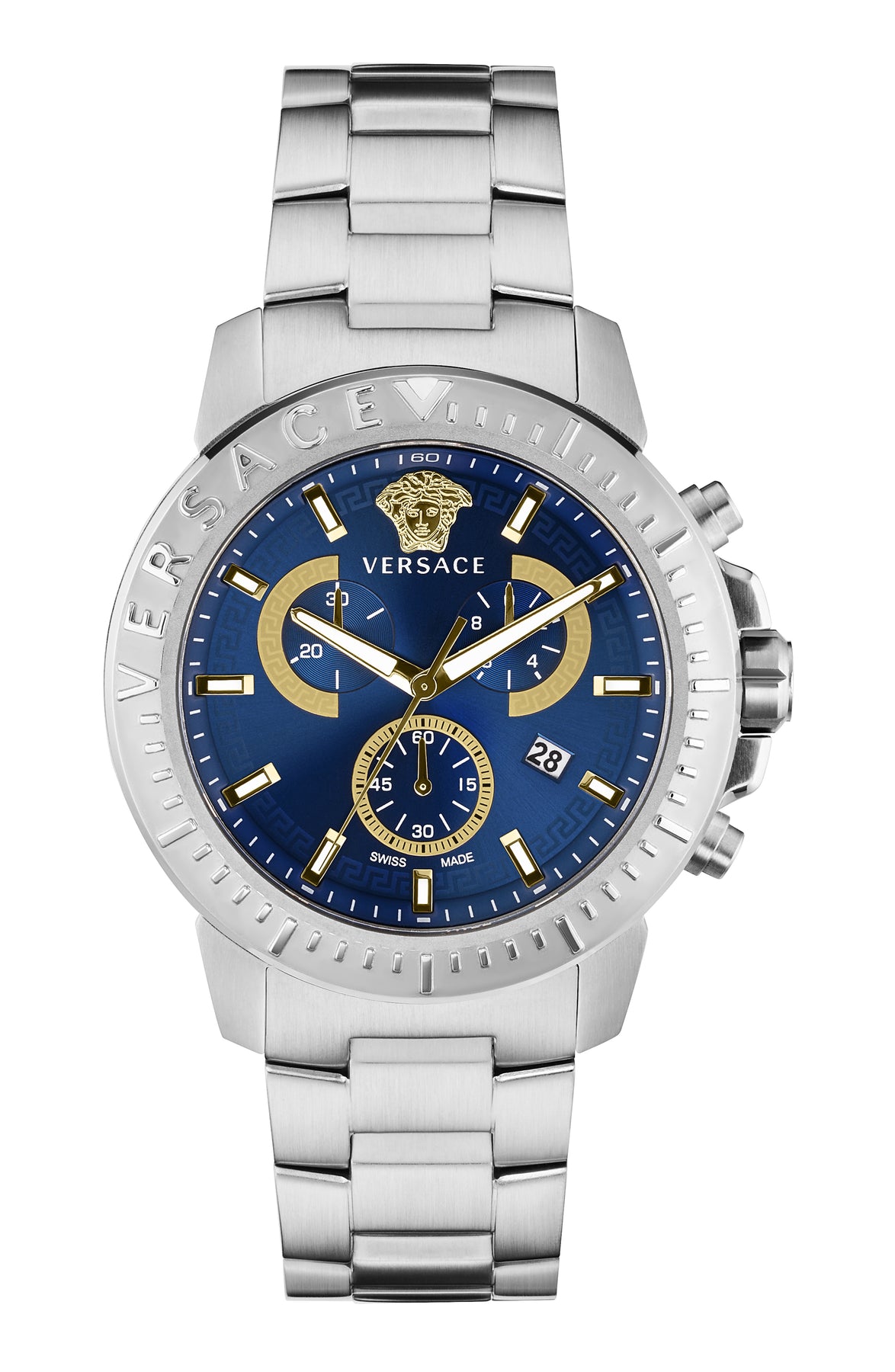 Versace Herren-Quarzuhr in Silber, 45 mm