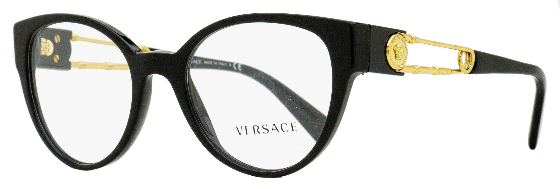 Versace VE3307 GB1 52mm Brille – Damen, Schwarz, Gold, oval