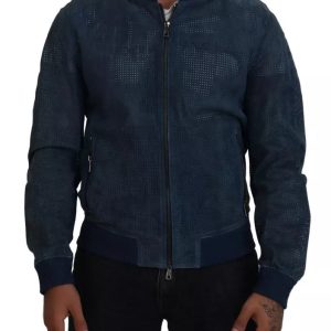 Dolce & Gabbana perforierte Herren-Lederjacke mit durchgehendem Reißverschluss, gebraucht – 7712982958140
