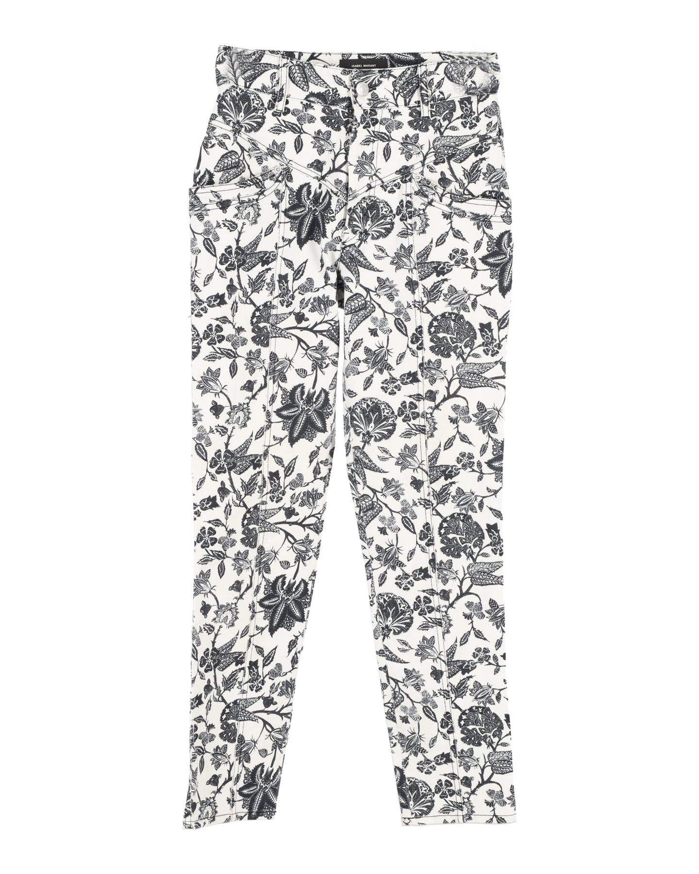 Isabel Marant Lorrick verkürzte Jeans aus weißer Baumwolle mit Blumenmuster