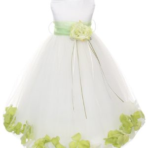 Weißes Junior-Brautjungfernkleid mit Schärpe und Blütenblättern für ältere Mädchen in großen Größen, Größen 16,5–20,5