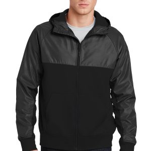 Sport-Tek Hybrid JST50 Kapuzenjacke – durchgehender Reißverschluss, geprägt, Herren