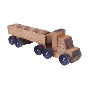 Holzspielzeug-Fasslastwagen mit abnehmbaren Holzfässern und kindersicherer Harvest-Beize