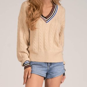 Varsity Pullover – Streifenmuster, Creme