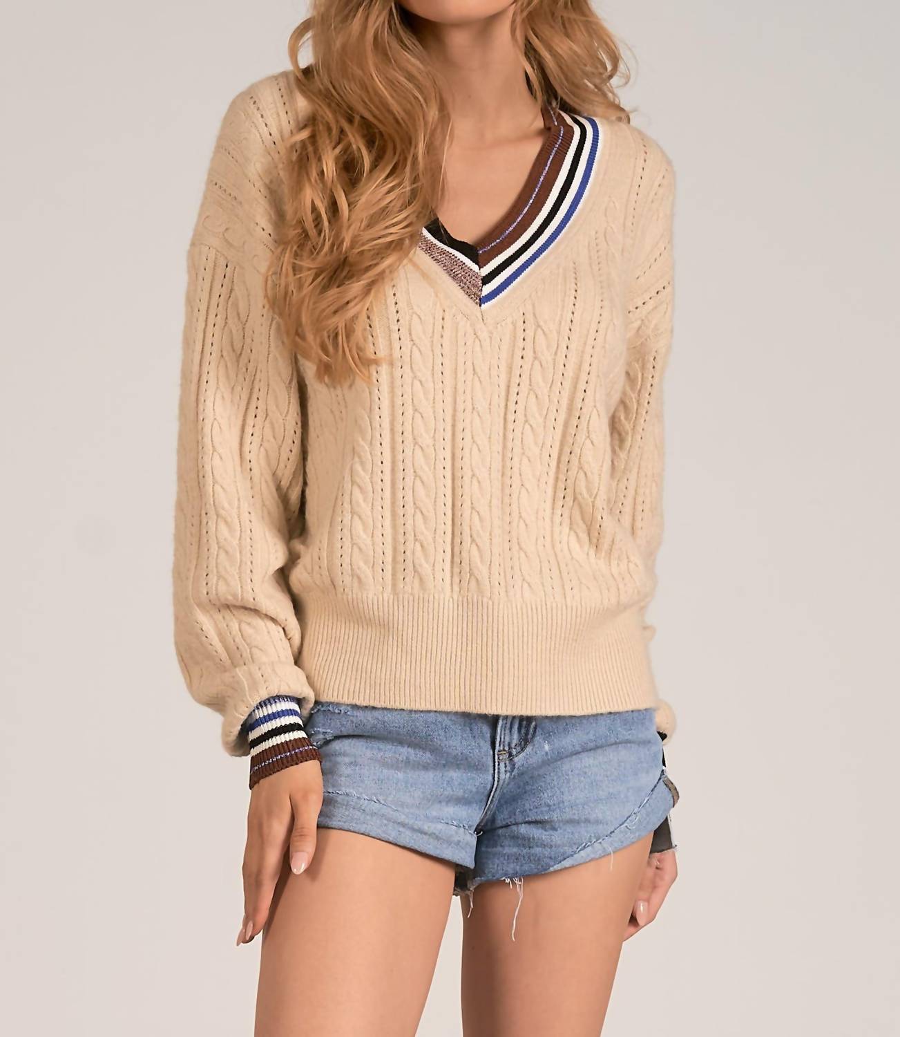 Varsity Pullover – Streifenmuster, Creme